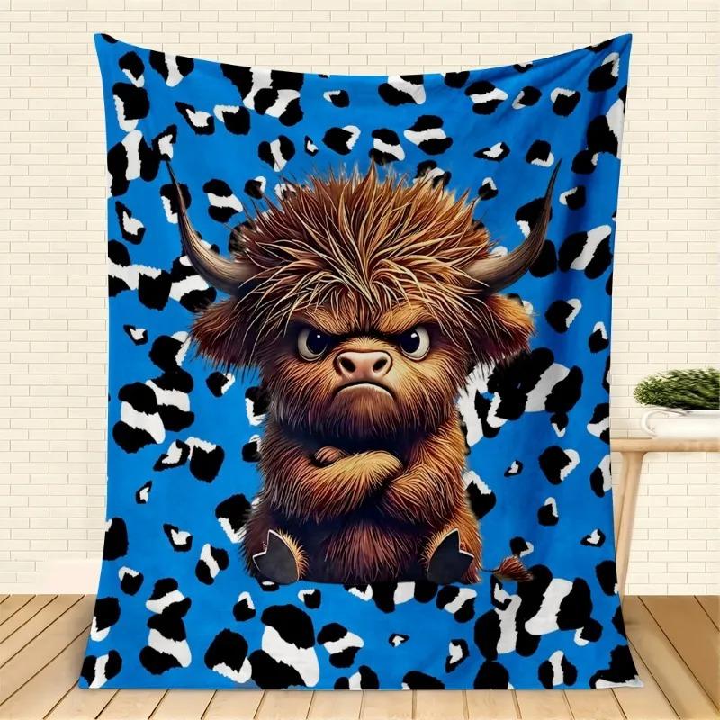 

1PC Cute Highland cow Blanket Funny Cow pattern For Boys Girls Anniversary Birthday Gifts Festival Gifts Blankets all season use 130x150cm