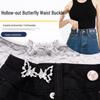 Adjustable Rhinestone Butterfly Waist Buckle: Snap Button Tool To Tighten Loose Jeans Without Nails