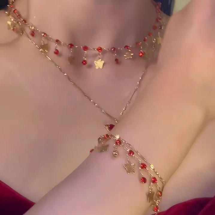 Romantic Red Dream Multi-layer Butterfly Necklace for Women