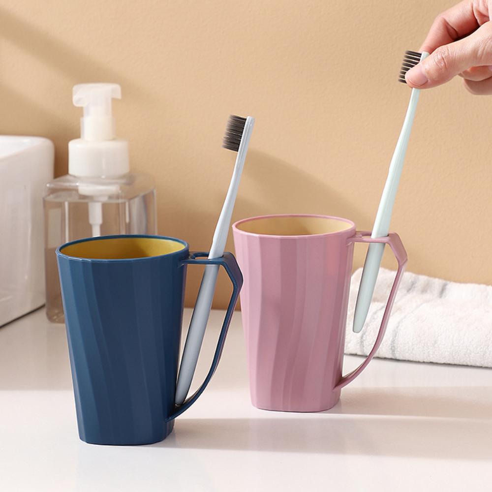 Portable Mouthwash Cup with Handle Toothbrush Holder Solid Color Double Layer Thickening Toothbrush Cup Simple Household Cups