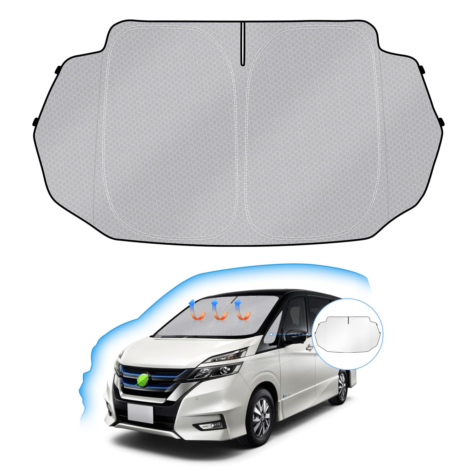 

Солнцезащитный козырек на лобовое стекло Nissan Serena C27 с треугольным УФ-затемнением, подсветкой рулевого колеса, жароотражающий, жаростойкий, автомобильный, сотовый, сумка для хранения, интерьер, простой, напрямую от серый