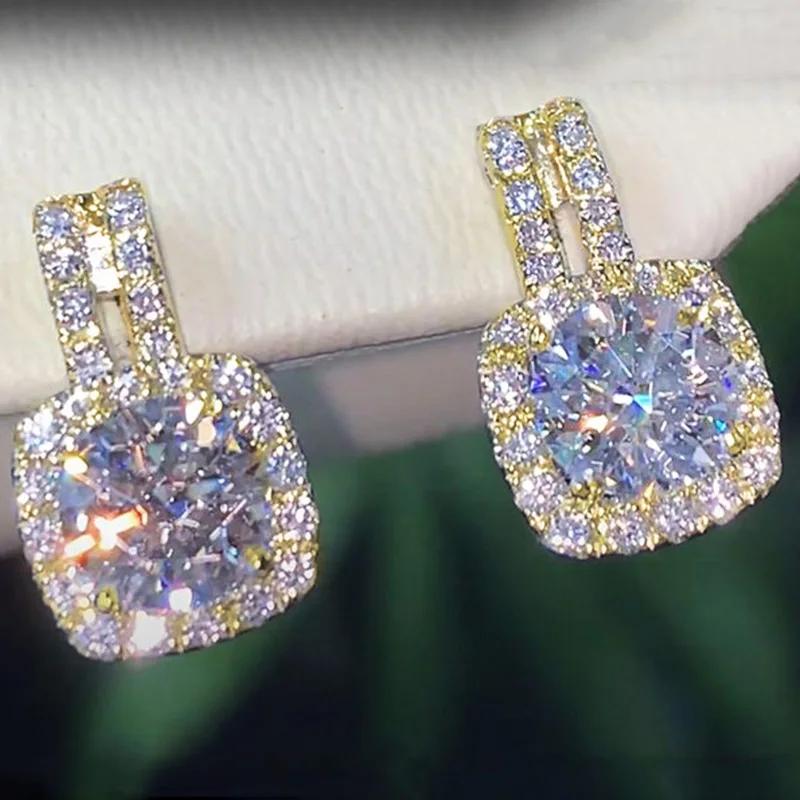 Huitan Fashion Silver Color CZ Stud Earrings for Women Bling Bling AAA White Cubic Zirconia Statement Earrings Sale Jewelry