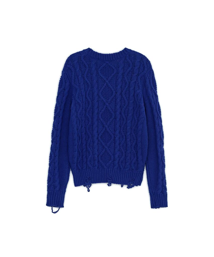 SUNBURNPROJECT Damaged Cable Wool Knit, Blue