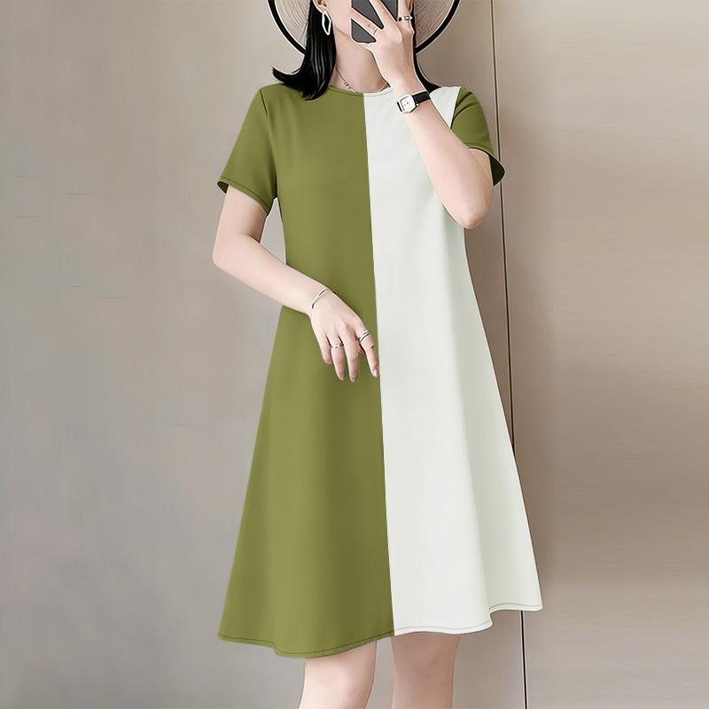 

ZANZEA Women Casual Round Neck Short Sleeve Patchwork Dress 3XL зелений
