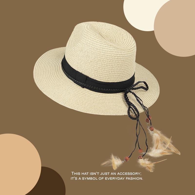 Summer Outdoor Sun Hat Western Denim Straw Hat Seaside Vacation Beach Hat Sun Protection Panama Hat