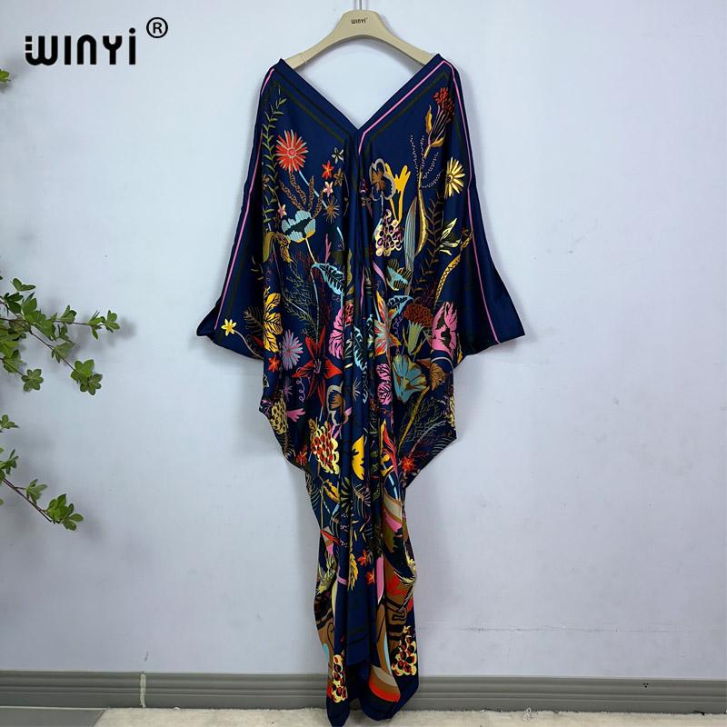 

Длина платья WINYI:130 см Модные турецкие платья Bohemia Print abaya Женщины макси кафтан летнее цветное африканское вечернее платье женщина One Size