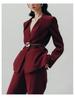 Women's Burgundy High-End Suit Set: Spring/Autumn 2025 Street Style with Wide-Leg Pants