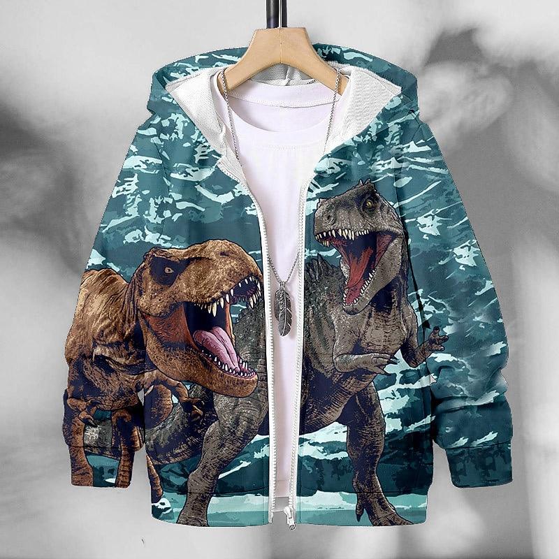 Boys 3D Animal Dinosaur Coat Long Sleeve Fall Winter Active Streetwear Cool Kids 3-12 Years