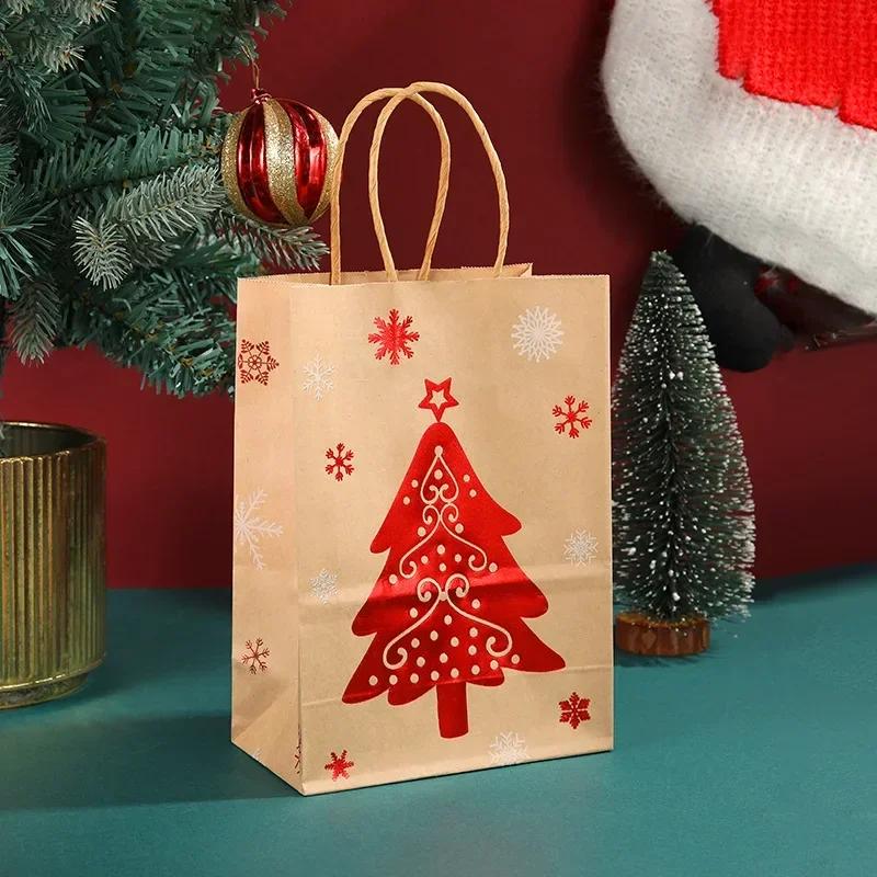 Christmas Kraft Paper Bag Candy Gifts Packaging Handbags Santa Claus Snowman Pattern Merry Christmas Home New Year Party Decor