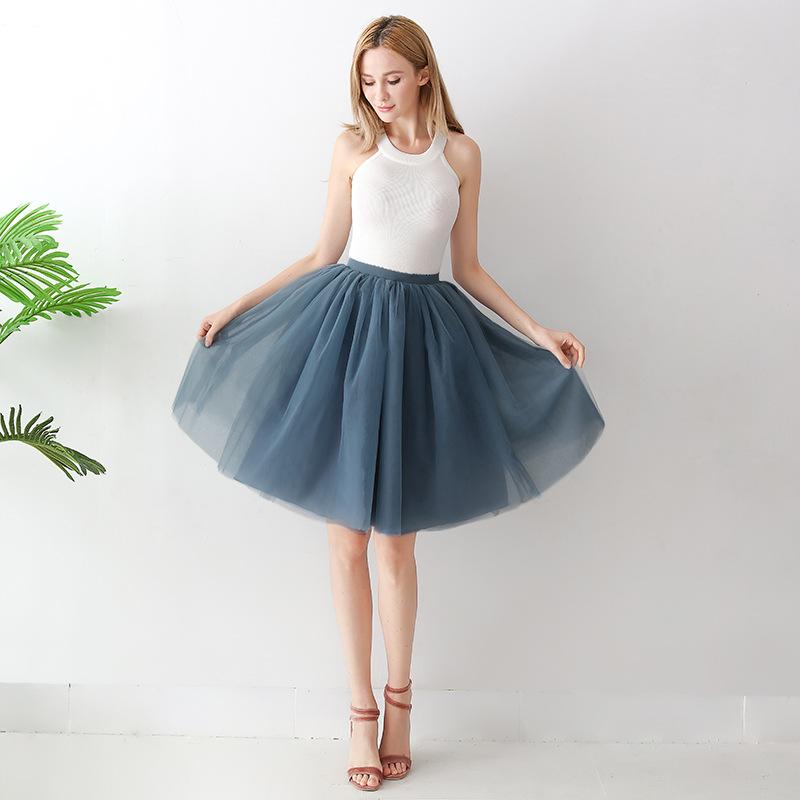 5 Layers 65cm Black Pleated Skirt Sexy Midi Tulle Skirt High Waist Full Lining Adult Tutu Korean Style Women