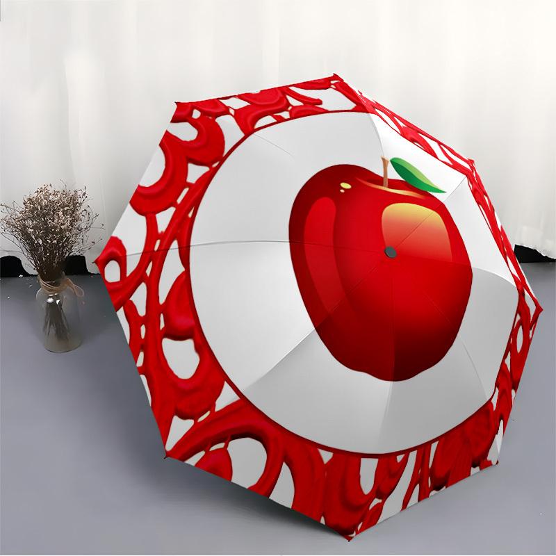 1pc Apple Red Pattern Automatic Opening and Closing Folding Umbrella with 8 Iron Ribs - Portable, Foldable for Travel Yy251124060