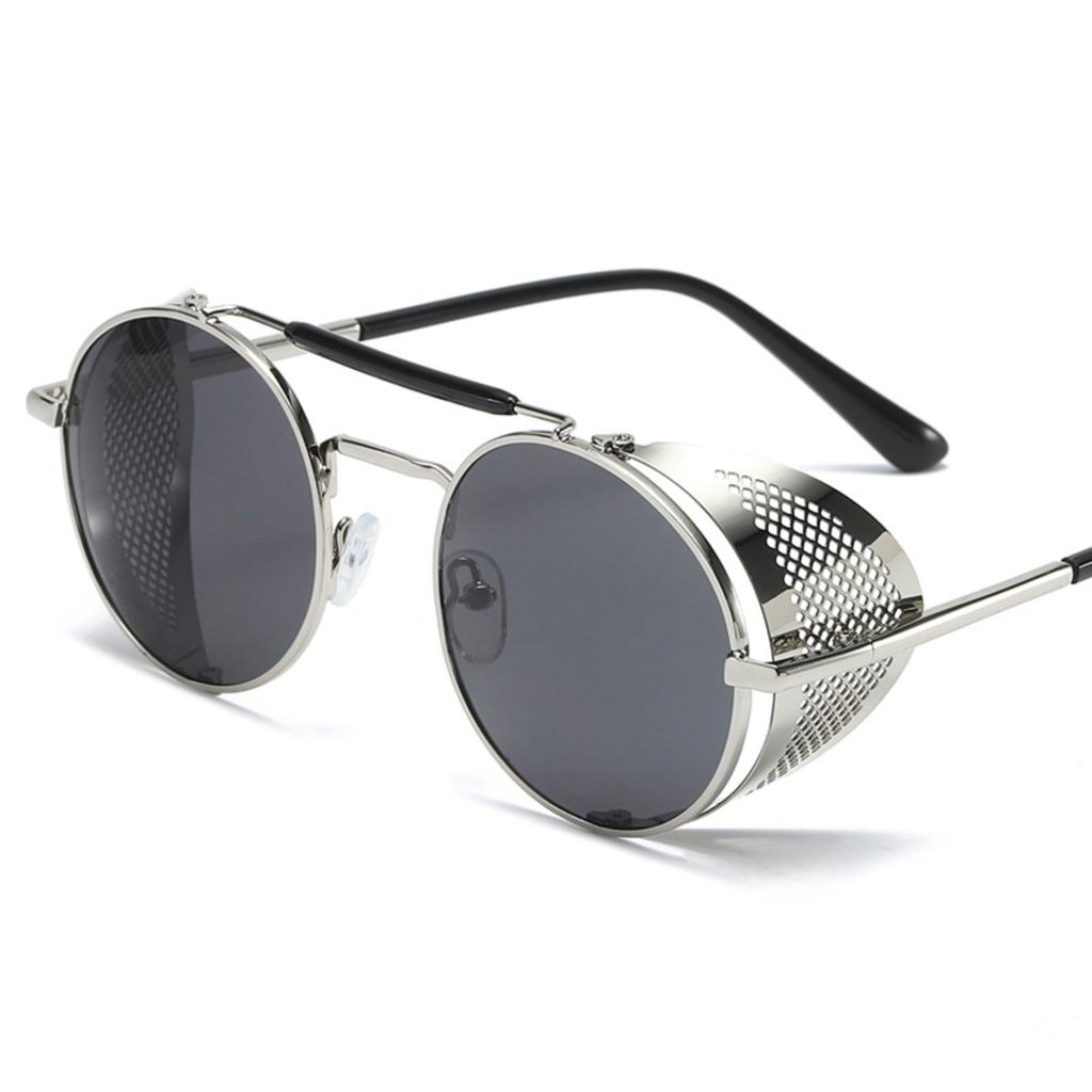 Men's Round Frame Sunglasses Metal Frame Side Shield Steampunk Style Retro Eyewear UV Protection Lightweight Design