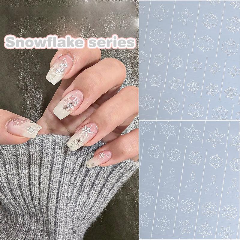 Flocon de neige creux transparent Feux d'artifice Cheval Autocollants pour ongles Pochoir aérographe Année du Cheval Série Nouvel An Décoration Autocollant pour ongles