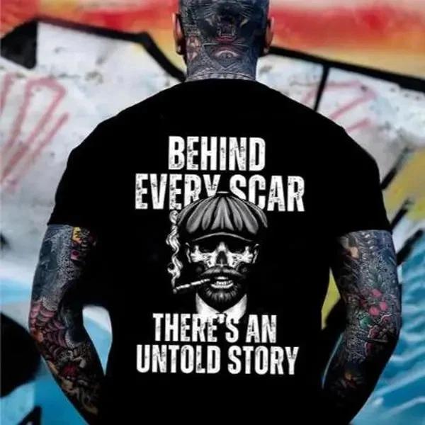 BEHIND EVERY SCAR THERE S AN UNTOLD STORY Gangster Skeleton Tshirt L