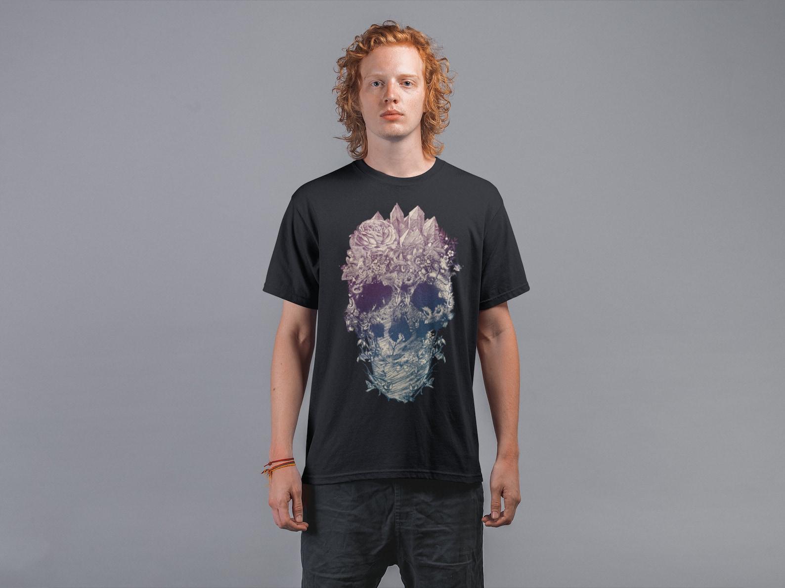 Men s Flower Skull T-shirt: Original Graphic Art Print, Bella Canvas S