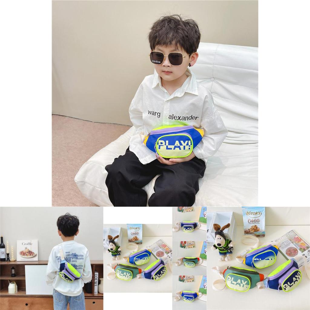 Trendy Blue Canvas Children's Crossbody Bag Stylish Sports Chest Pack For Kids