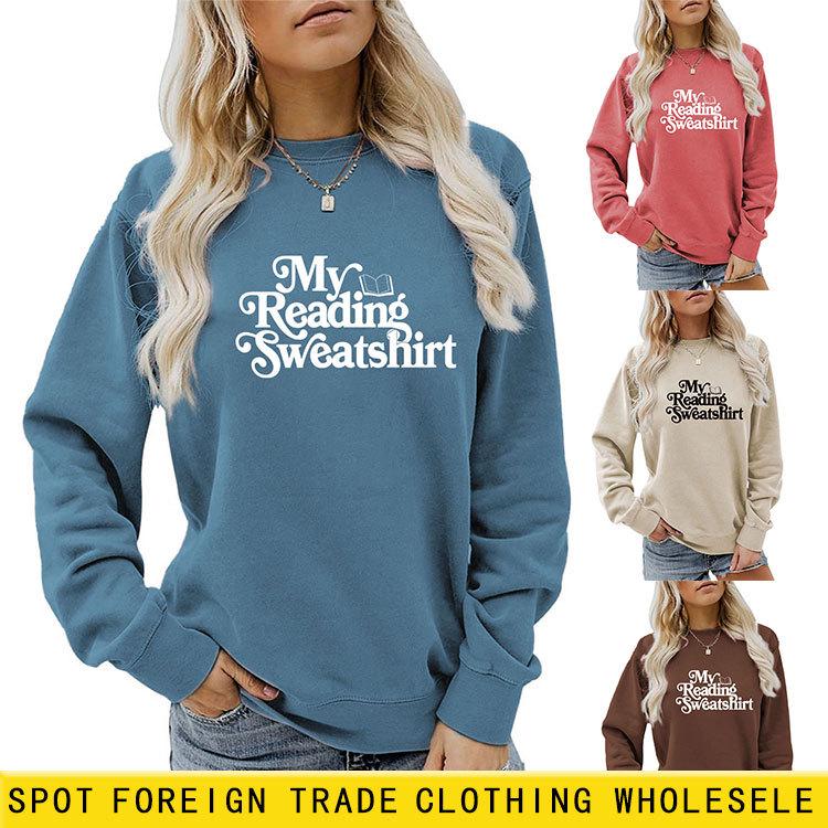 Cross-Border European & American Fashion Casual Letter Print Round Neck Sweatshirt