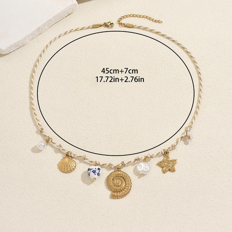 Colar de Corrente de Corda Trançada Vintage Pingente Personalizado Estilo Oceano Acessório Joias para Mulheres Corrente na Clavícula Presentes