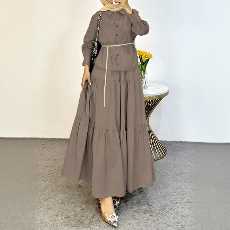 ZANZEA Damen Langarmbluse und Lange Röcke Lässige Zweiteiler Anzugsets