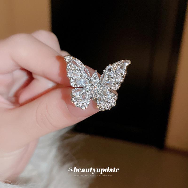 Banquet Luxury Zircon Butterfly Open Ring – Elegant High-End Women's Index Ring
