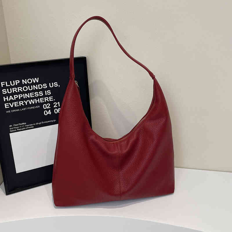 Vintage Red Wedding Bridal One Shoulder Bag Large Capacity Texture Soft Leather Handbag Temperament Casual Underarm Bags