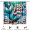 Shower Curtain Mermaid Cat Fish Tail Decoration Waterproof Home Bathroom Accessories Pet Lover Gift Idea