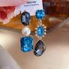 Pre-Owned Floral Geometric Rhinestone Jewelry Set with Clavicle Necklace & Earrings In Turquoise and Pearl Tones