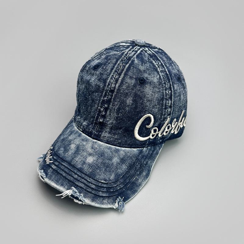 Vintage Denim Ripped Letter Embroidered Baseball Cap, For Men And Women, Sunshade Personalized Fashion Baseball Cap 52-60cm синий