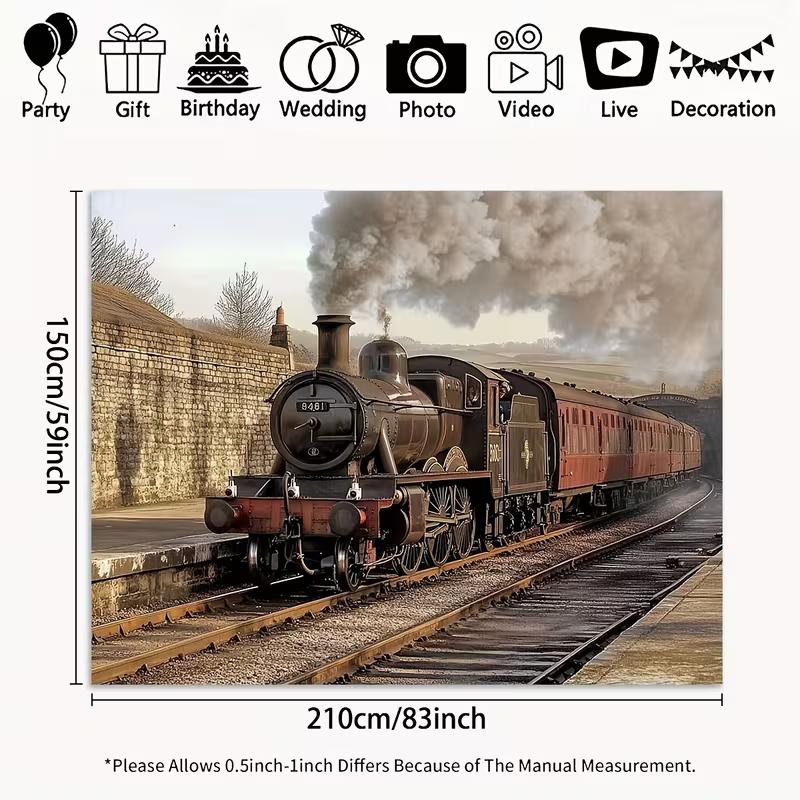 2D Nostalgic Steam Engine Backdrop Vintage Train Station Studio Photography Background