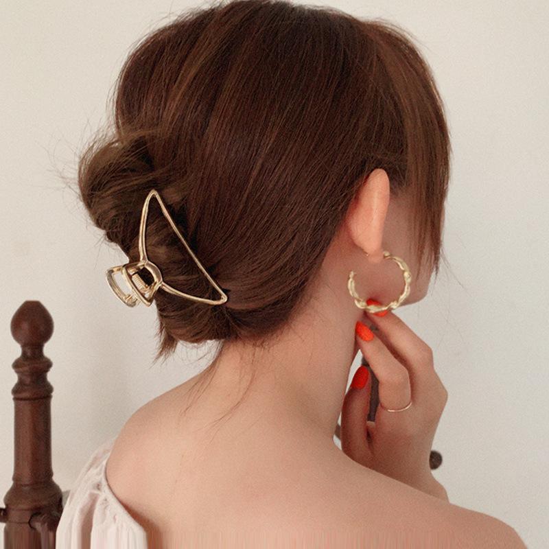 New Women Elegant Gold Hollow Geometric Metal Hair Claw Vintage Crab Hair Clips Headband Hairpin Fashion Hair Accessories