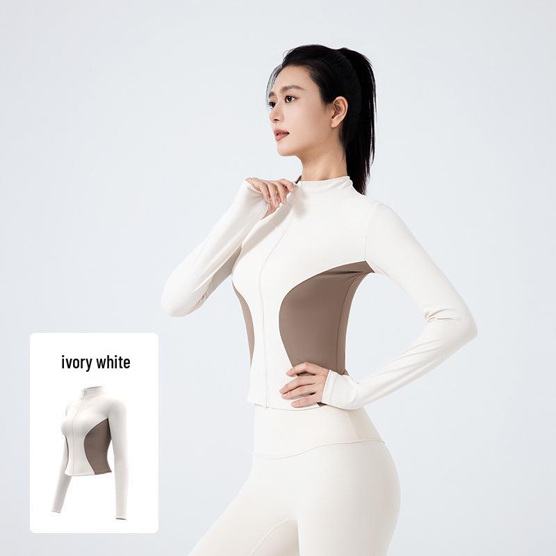 

Women s Color Block Slim Fit Yoga Jacket for Autumn and Winter Running & Sports S слоновая кость/белый