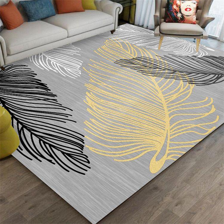 Feather Print Floor Mat Living Room Large Area Anti-Slip Carpet Bedroom Room Bedside Blanket Home Decor