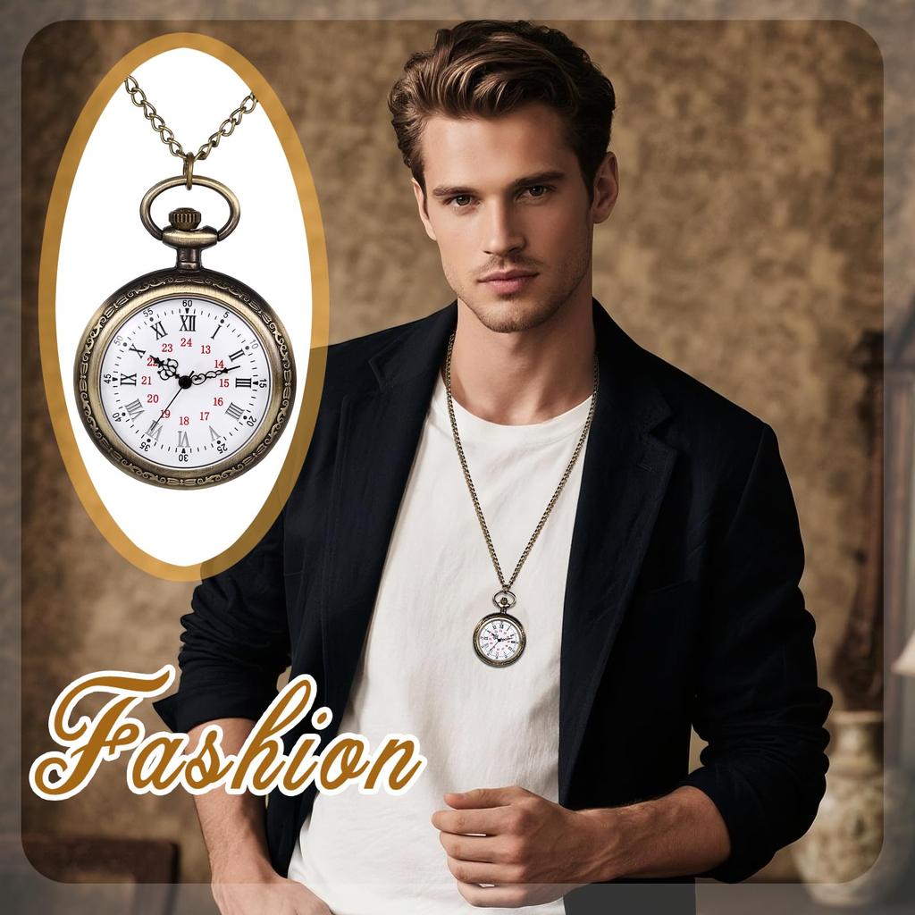 Roman Analog Antique Pocket Retro Bronze Pendant Watch with Keychain and Chain Necklace Perfect Gift for and Christmas Men's Watch - Birthdays,