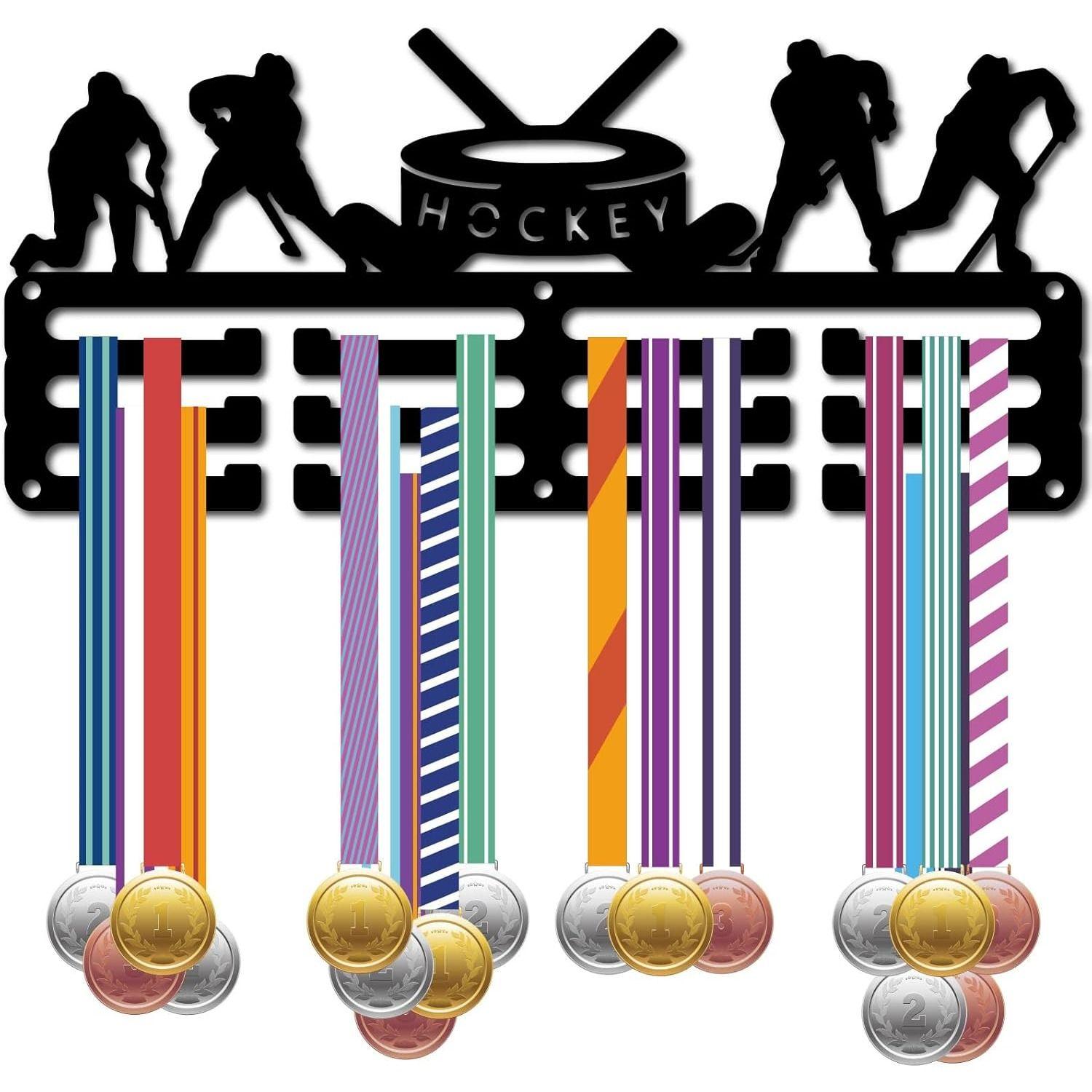 Держатель для медалей хоккея, настенный, железные крючки, 40 медалей, черный