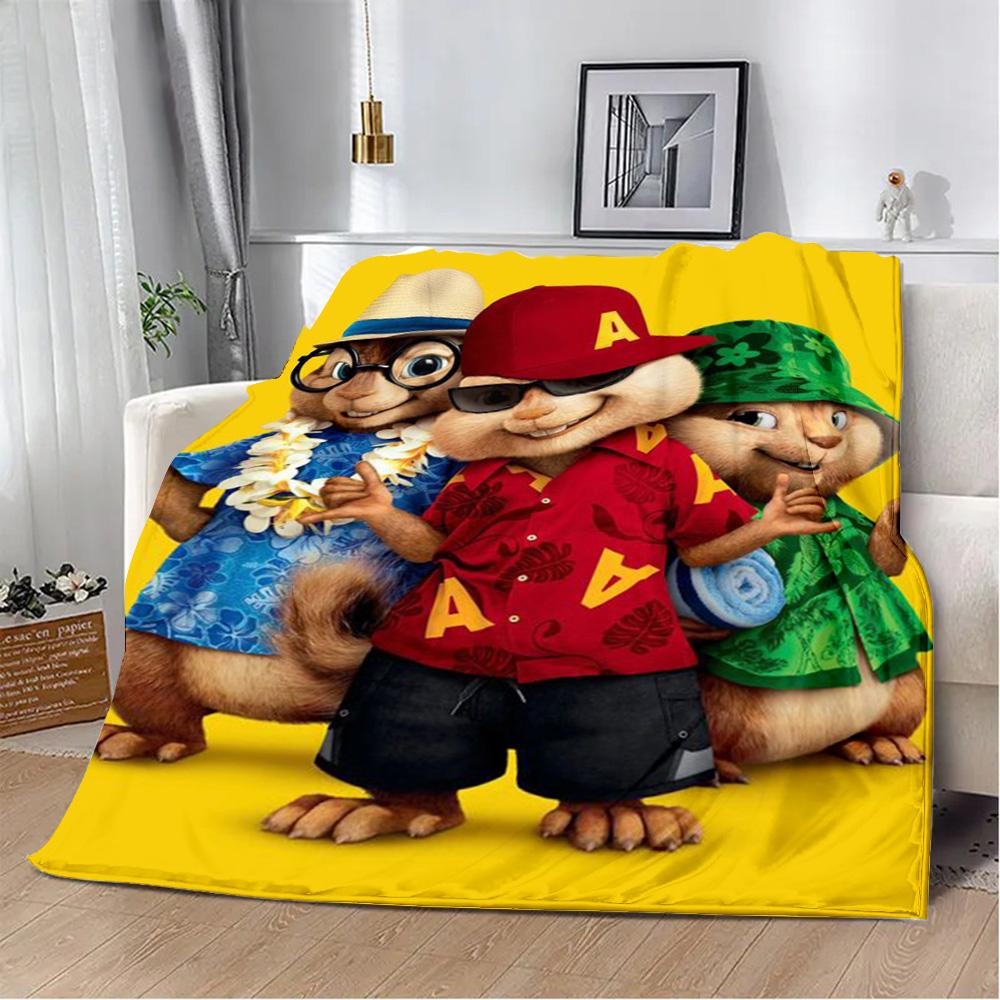 

Cartoon Printed Blanket Picnic Blankets A-AlvinS and the Chipmunks Warm Blanket Soft and Comfortable Home Travel Birthday Gift 75cmx90cm