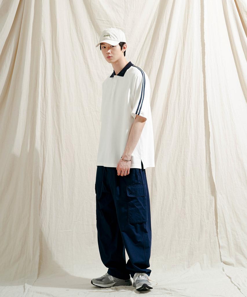 JEMUT Forward Oversized Collared Short Sleeve T-Shirt Ivory Oyst2559