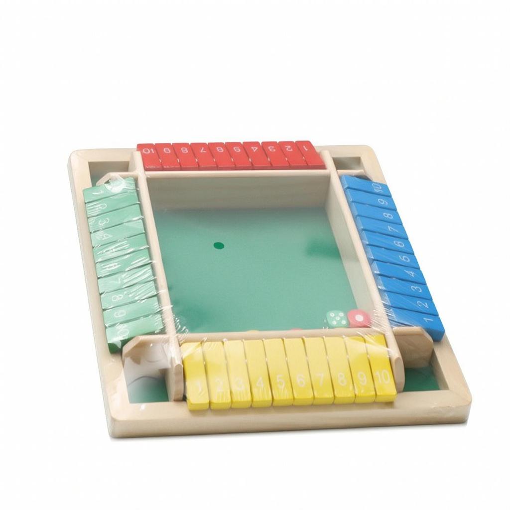 Four Sided Flip Number Board Game Sturdy Wooden Tile with Dice for Families, Casual