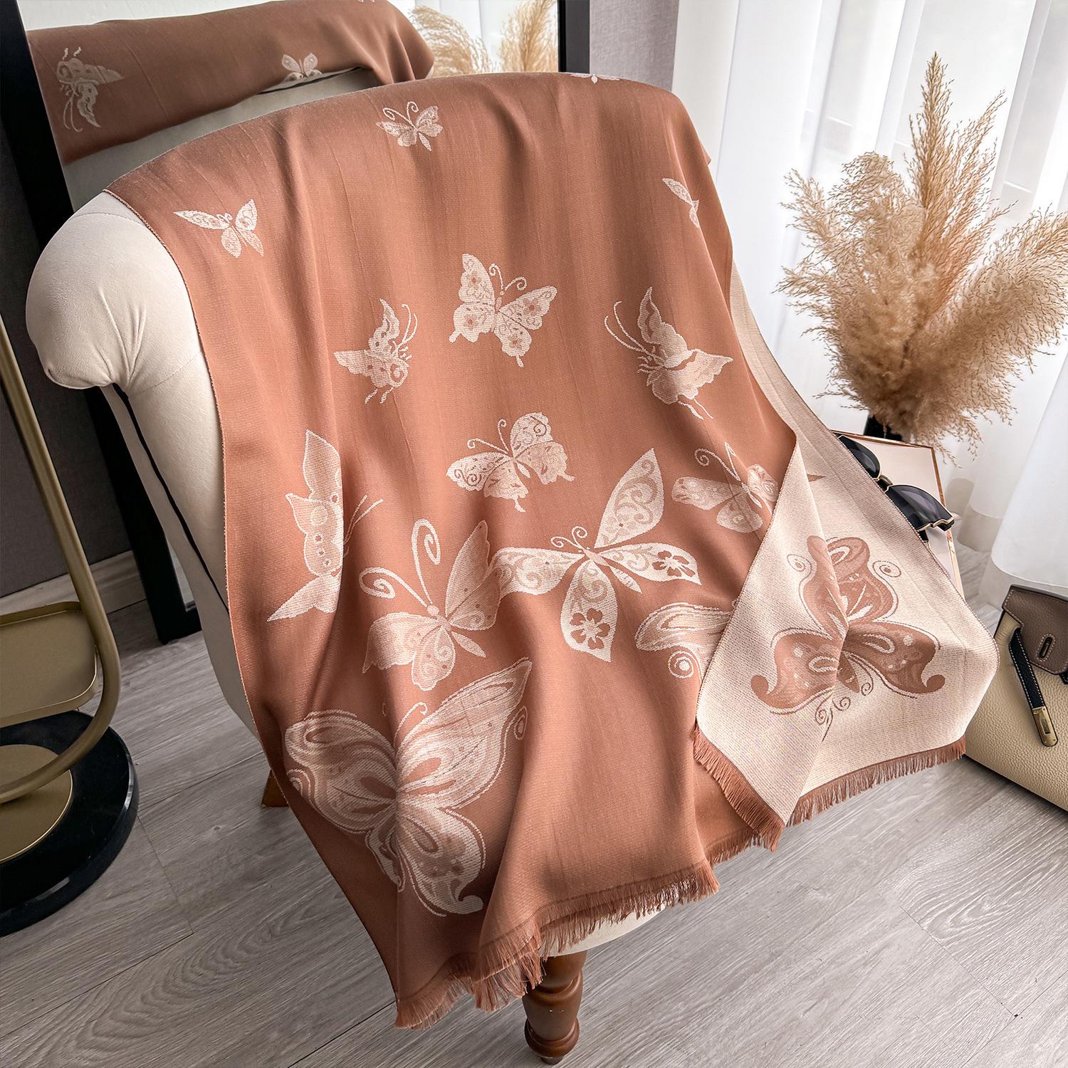 

Женский термошарф Butterfly Retro Trend из тенселя и хлопка, двусторонний, двухцветный, модный, шаль, шелковый шарф коричневый