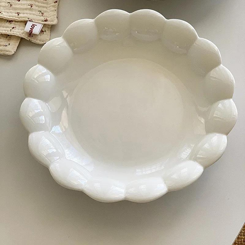 

Необычная керамическая кухонная посуда, милая розовая лепестковая, бытовая керамическая обеденная тарелка, кружевная суповая тарелка, глубокая тарелка для фруктов