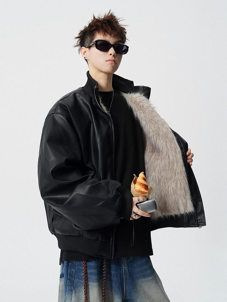 Męska Kurtka Retro ze Skóry PU: Styl Hongkoński, Jesień/Zima, Kołnierz Stojący, Luksusowy Luźny Krój