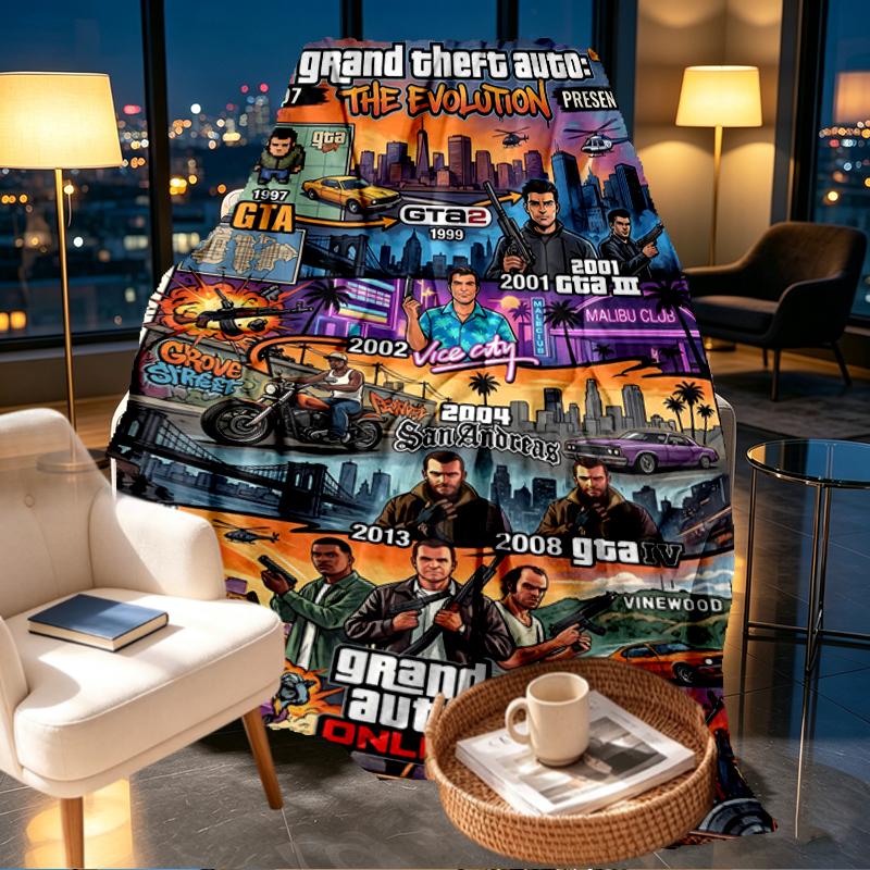 Coperta con Stampa Grand Theft Auto VI - Morbida e Confortevole, per Camera da Letto, Viaggio, Divano, Decorazione Casa - Regalo di Compleanno o Natale per Amico