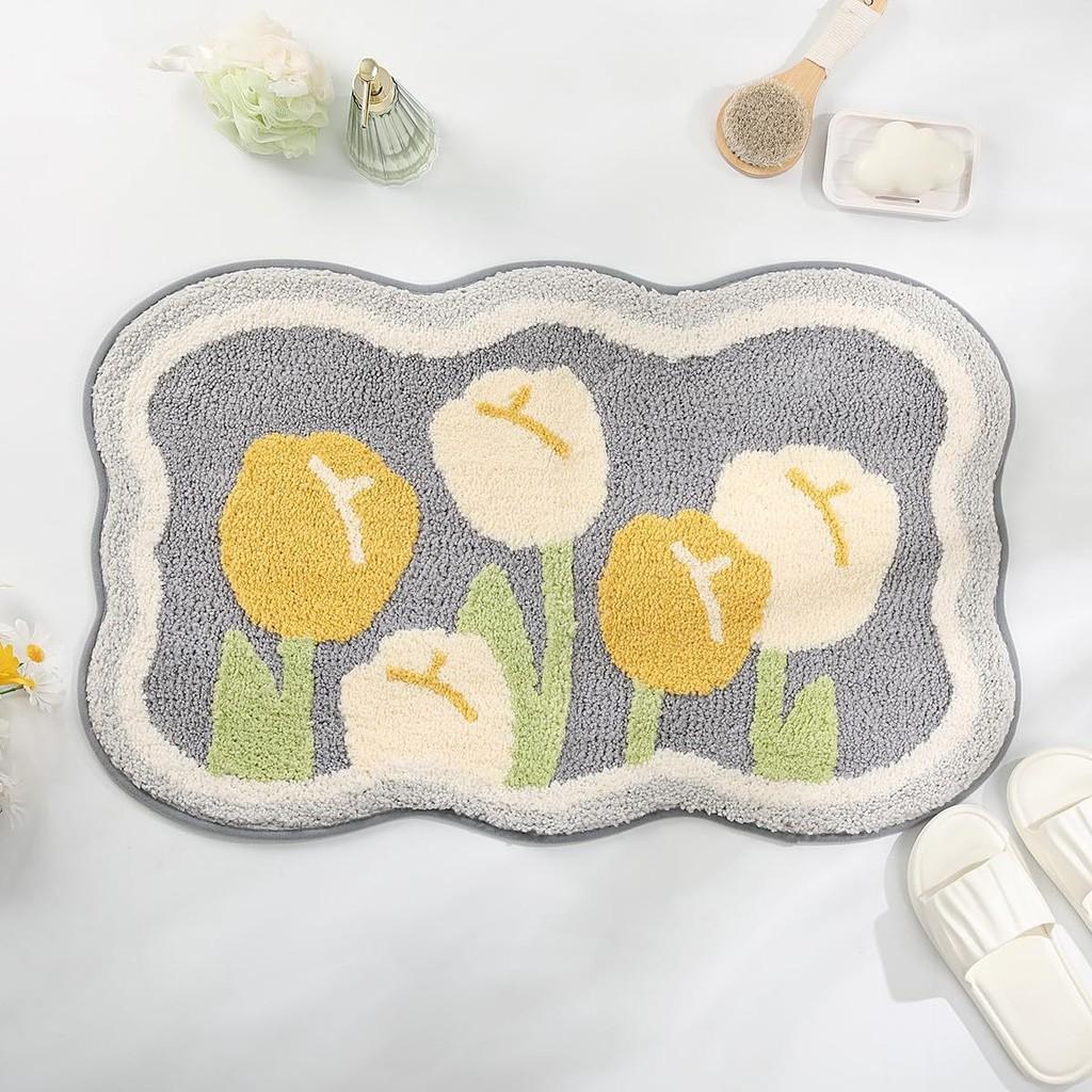 Sweet Flower Pattern Plush Absorbent Floor Mat Carpet For Home