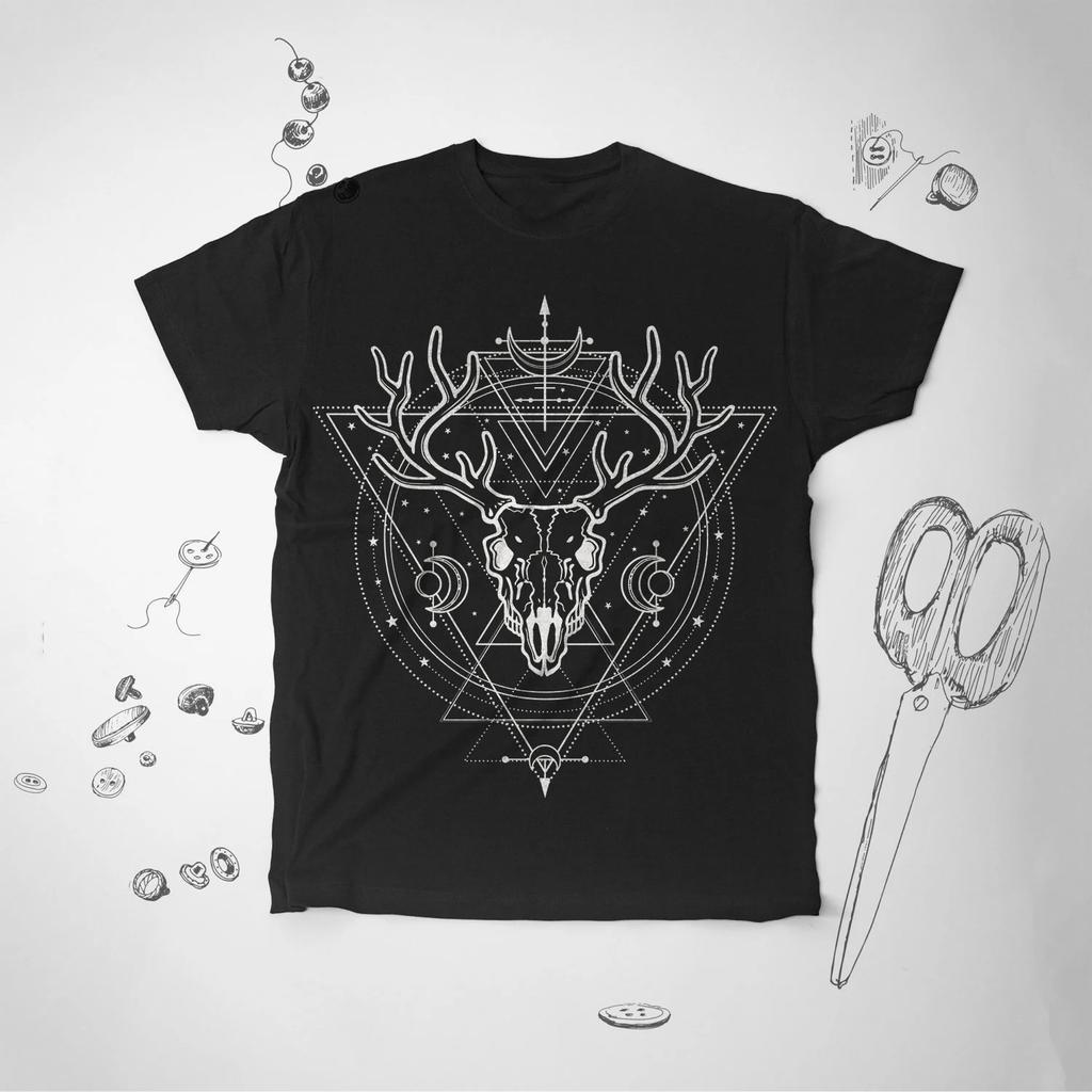 Occult Shirt Men Women Girl Tee T Shirt Tshirt Goth Graphic Geometric Gothic Moon Deer Skull Death Alchemy Shirt Gift for Him