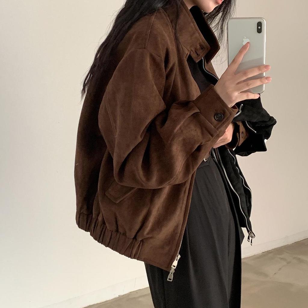 Trendy Women's Retro Suede Jacket: Petite High-End Short Style for Spring/Autumn 2026