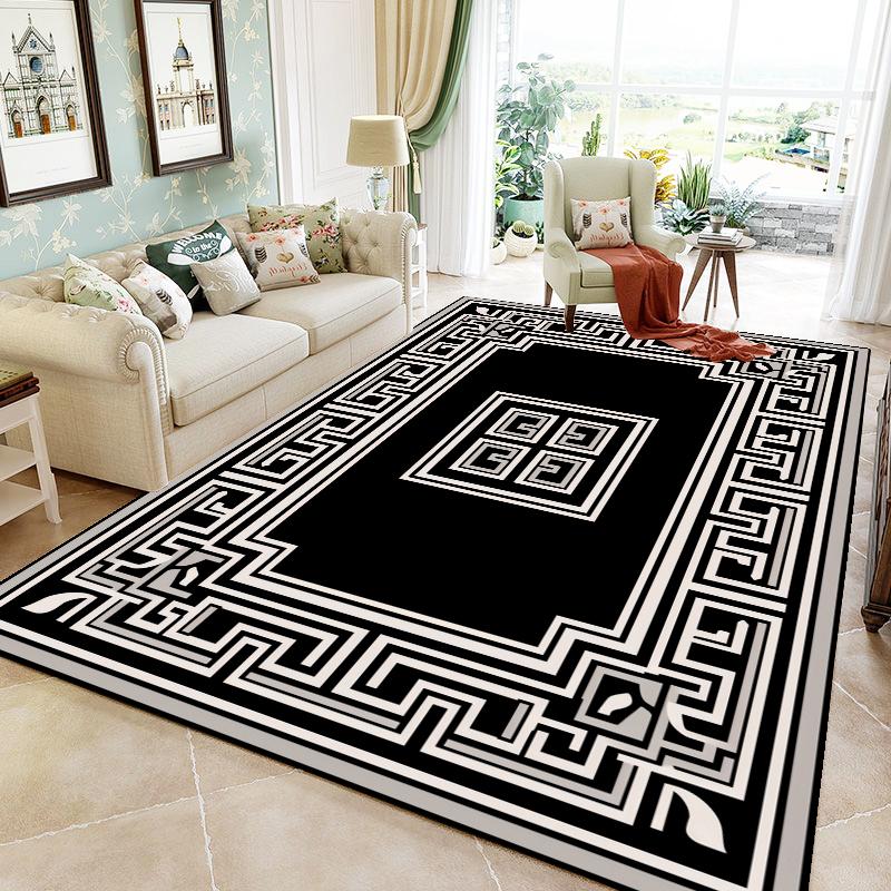 Luxury Black Frame Living Room Carpet Sofa Table Side Large Area Rug European Bedroom Decoration Rugs Hall Study Decor Floor Mat
