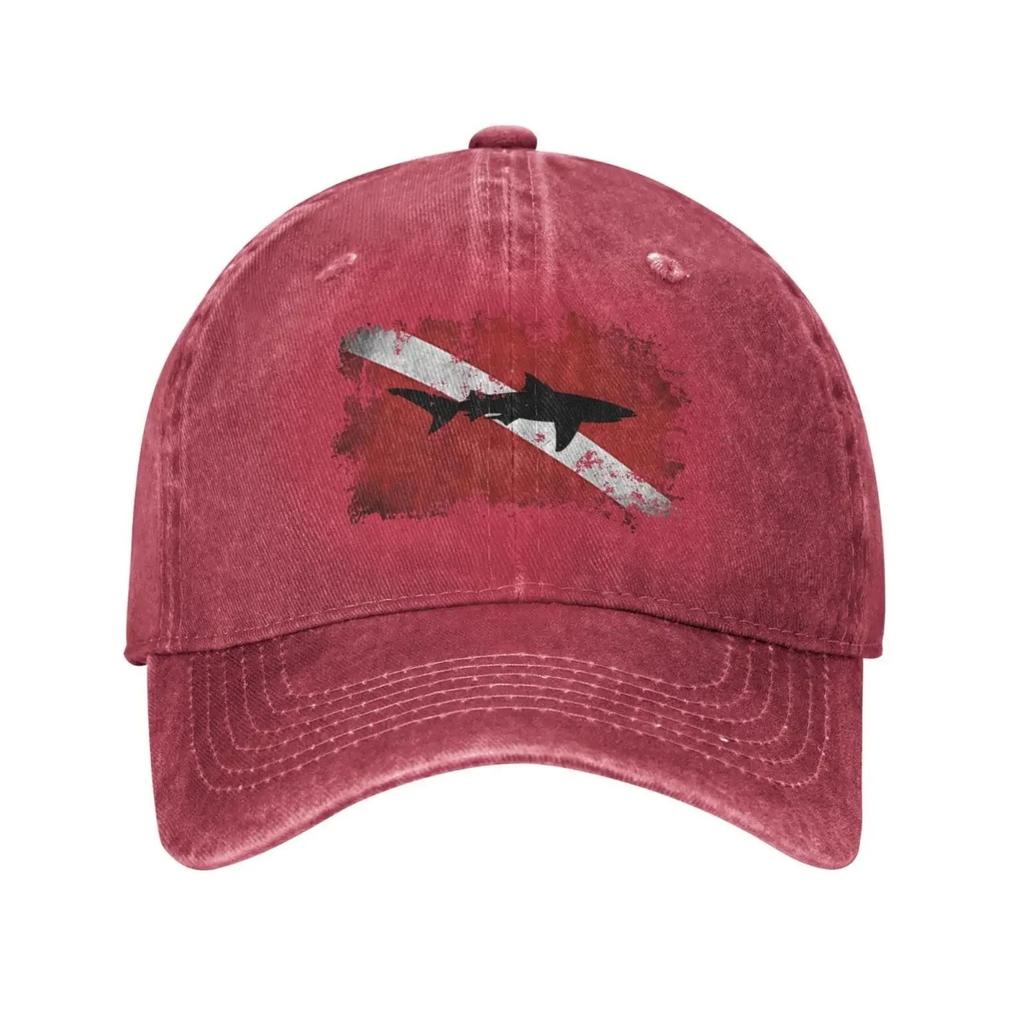 Boné Jeans Esportivo Retrô Bandeira de Mergulho Scuba Tubarão Vintage Ajustável Snapback Casquetes Unissex Liso Baseball Chapéu Cowboy
