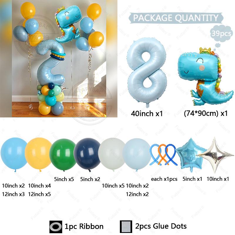 39Pcs Set Cartoon Cute Dinosaur Foil Balloons Macaron Colored Latex Ball 1-9 Year Girls Kids Dinosaur Themed Birthday Party Deco
