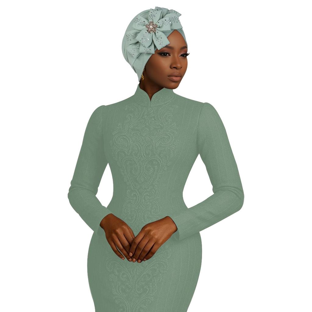 New African Rhinestone Flower Casual Hijab Hat 
