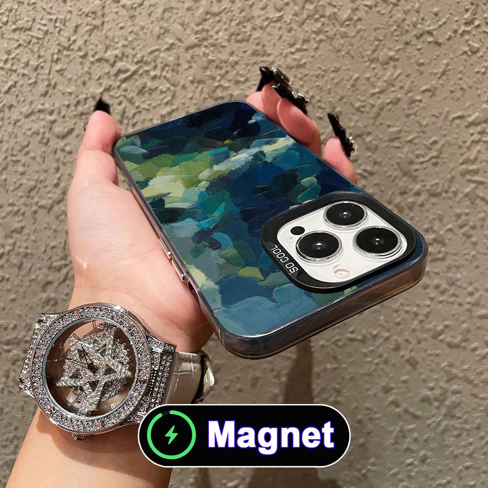Abstract Oil Painting Phone Case for iPhone 17 16 15 14 13 12 11 Air Pro Max Plus Colorful Silver MagSafe Cover