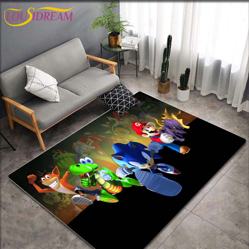 Tapetes com Padrão Anime Mario Bros para Sala de Estar Tapete de Área Antiderrapante Tapetes para Quarto de Crianças Tapete de Yoga Tapete Grande Decoração